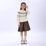 Beige Casual Embroidery Sweater for Girls Image