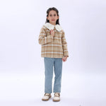 Beige Casual Checked Jacket for Girls Image