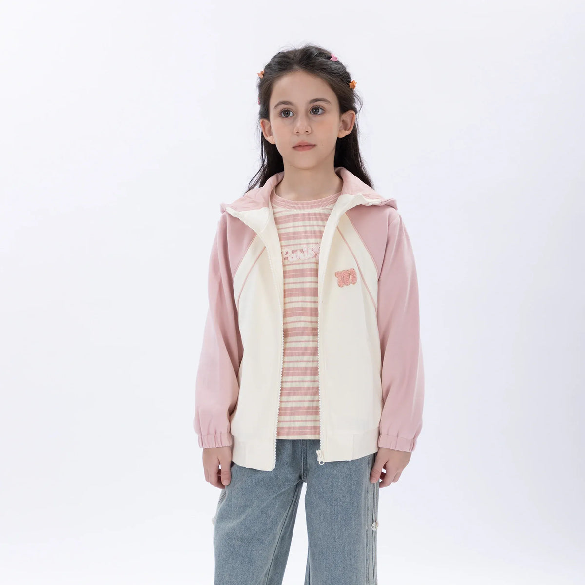 Beige Casual Embroidery Jacket for Girls Image