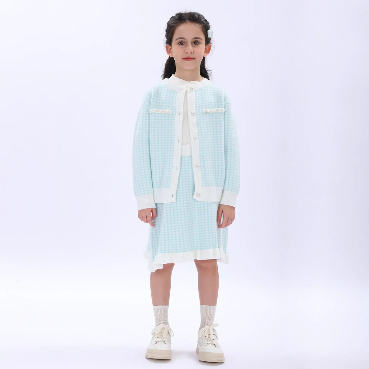 Light Blue Casual Checked Jacket for Girls Image