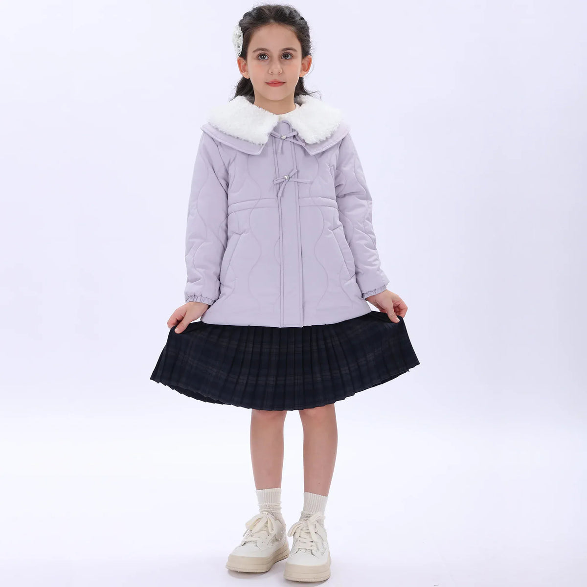 Light Purple Casual Solid Jacket for Girls Image