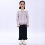 Light Purple Casual Checked Sweater for Girls Image