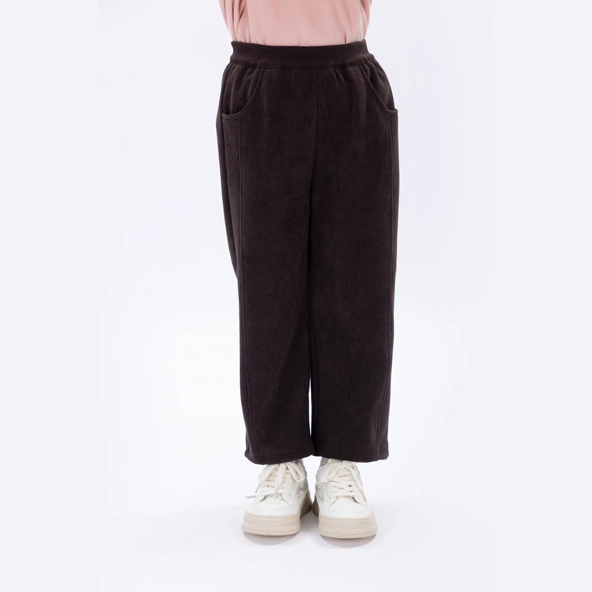 Coffee Casual Plain Pants for Girls Image