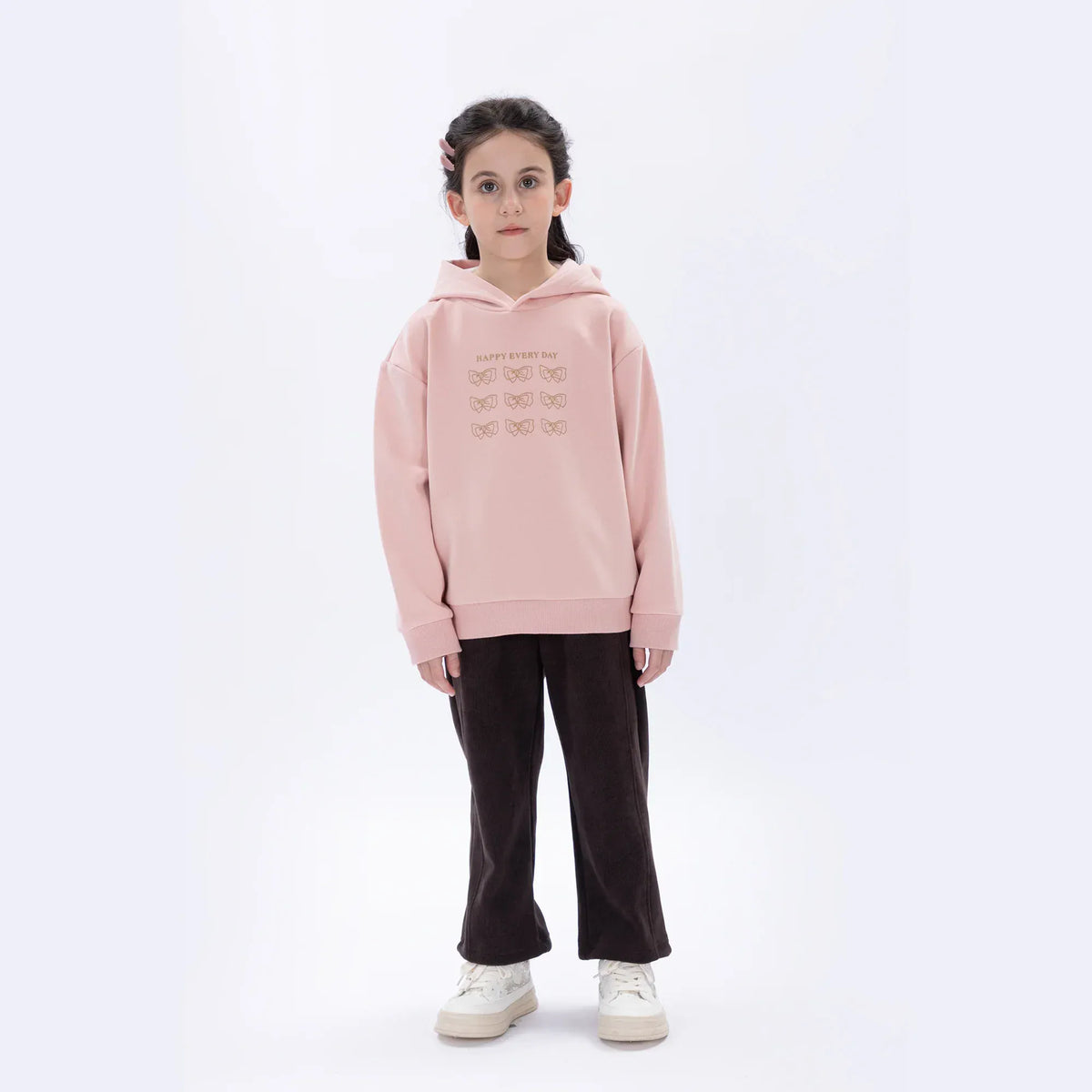 Light Pink Casual Printed Hoodie for Girls Image