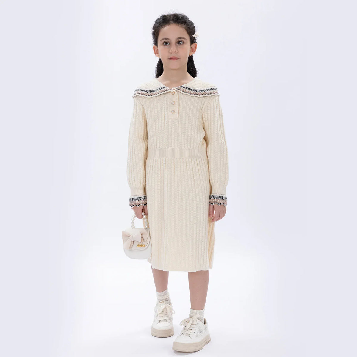 Light Beige Casual Embroidery Dress for Girls Image