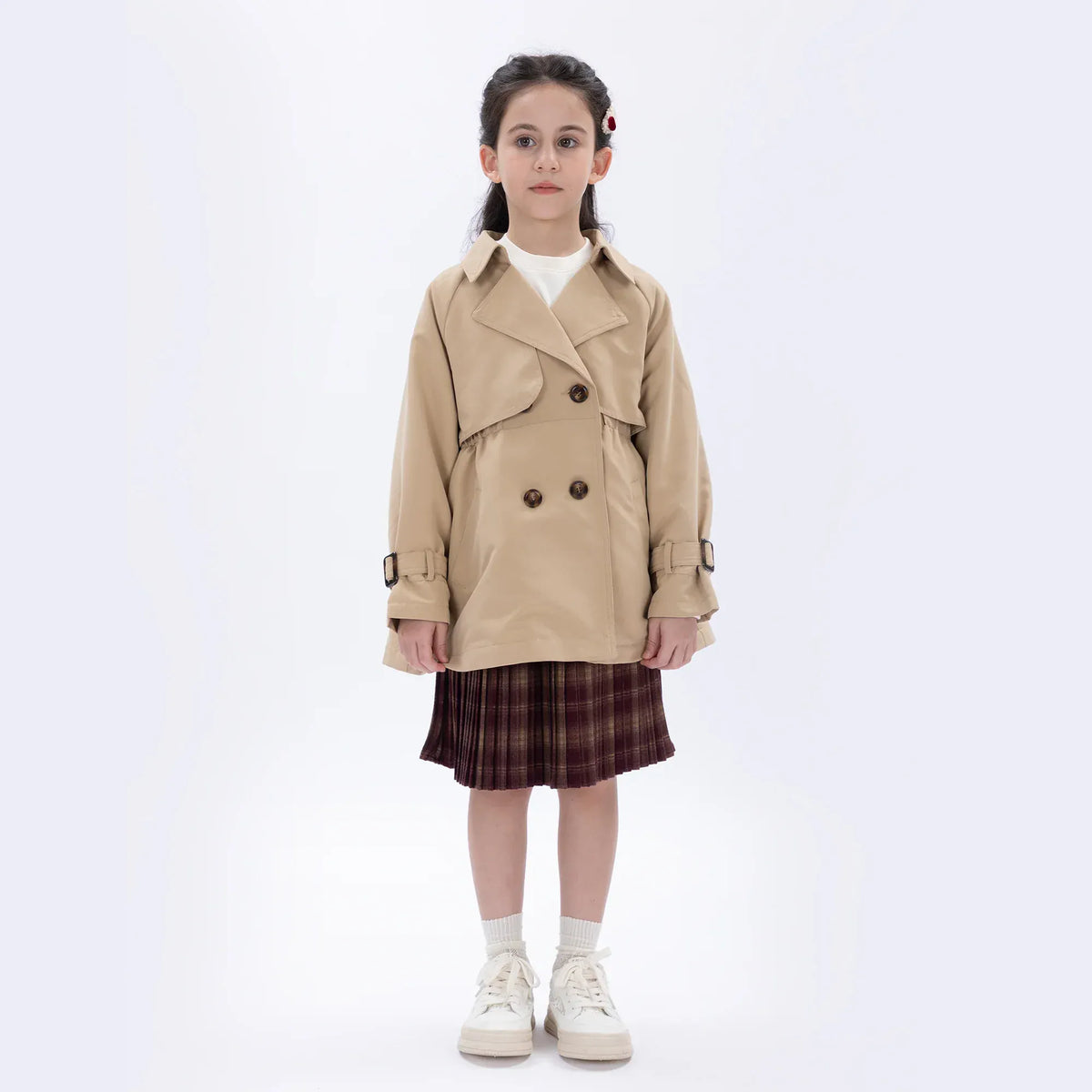 Khaki Casual Plain Jacket for Girls Image