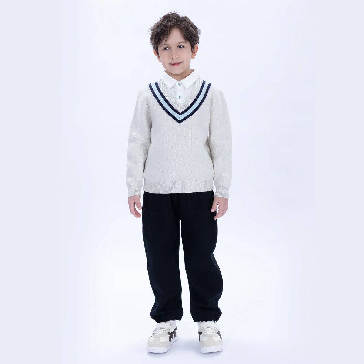 Light Grey Casual Color-Blocked Sweater for Boys Image