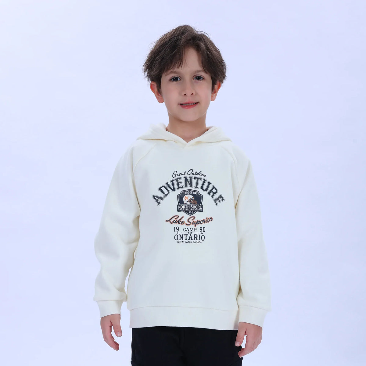 Light Beige Casual Printed Hoodie for Boys Image