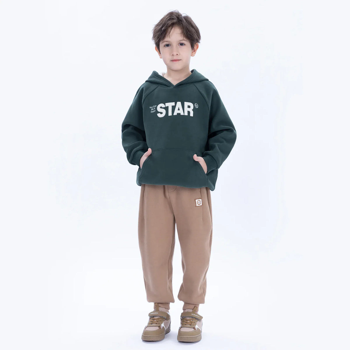 Dark Green Casual Printed Hoodie for Boys Image