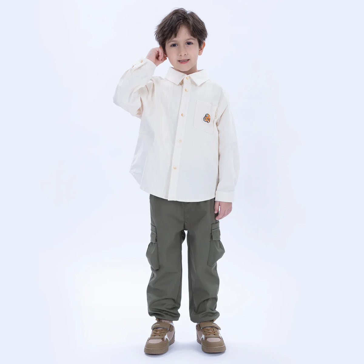 Beige Casual Badge Shirt for Boys Image