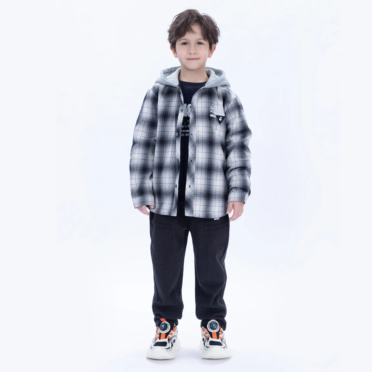 Black Casual Checked Jacket for Boys Image