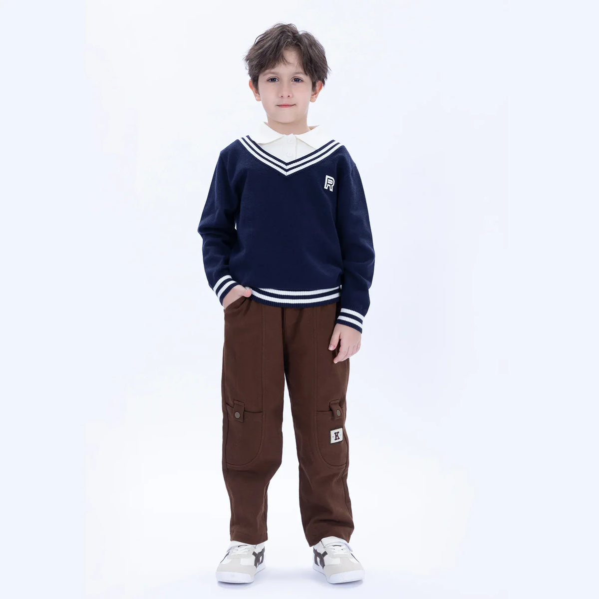 Navy Casual Color-Blocked Sweater for Boys Image