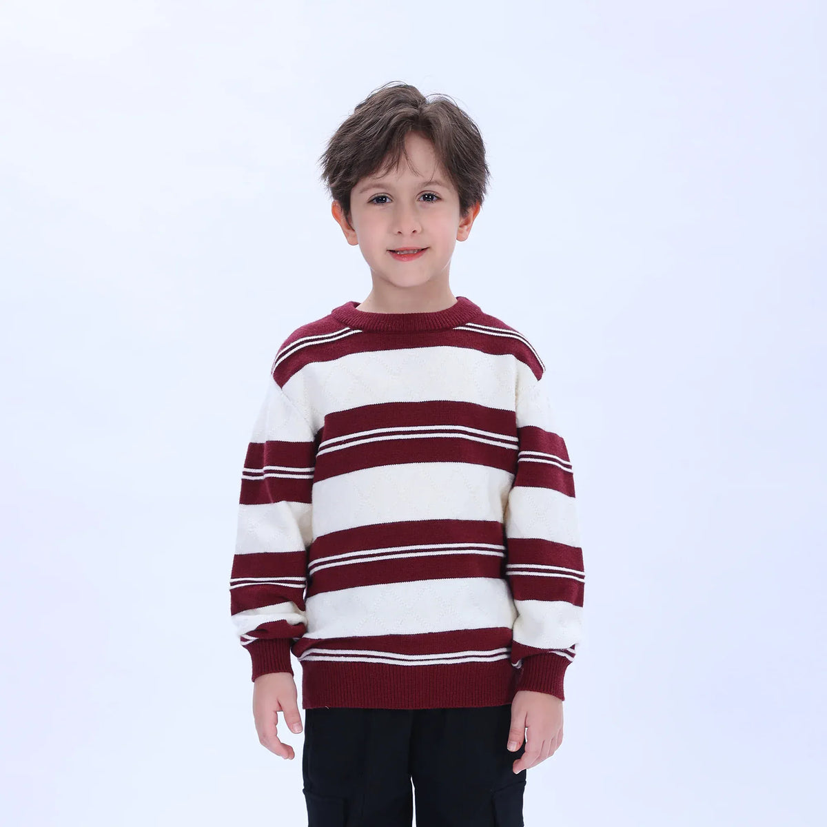 Maroon Casual Striped Sweater for Boys Image