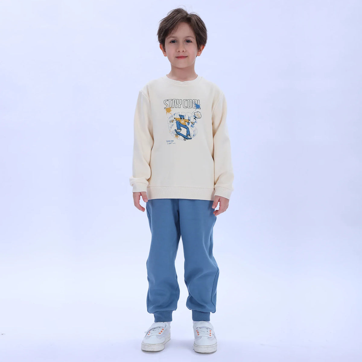 Beige Grey Blue Pajama Set-2Pc for Boys Image