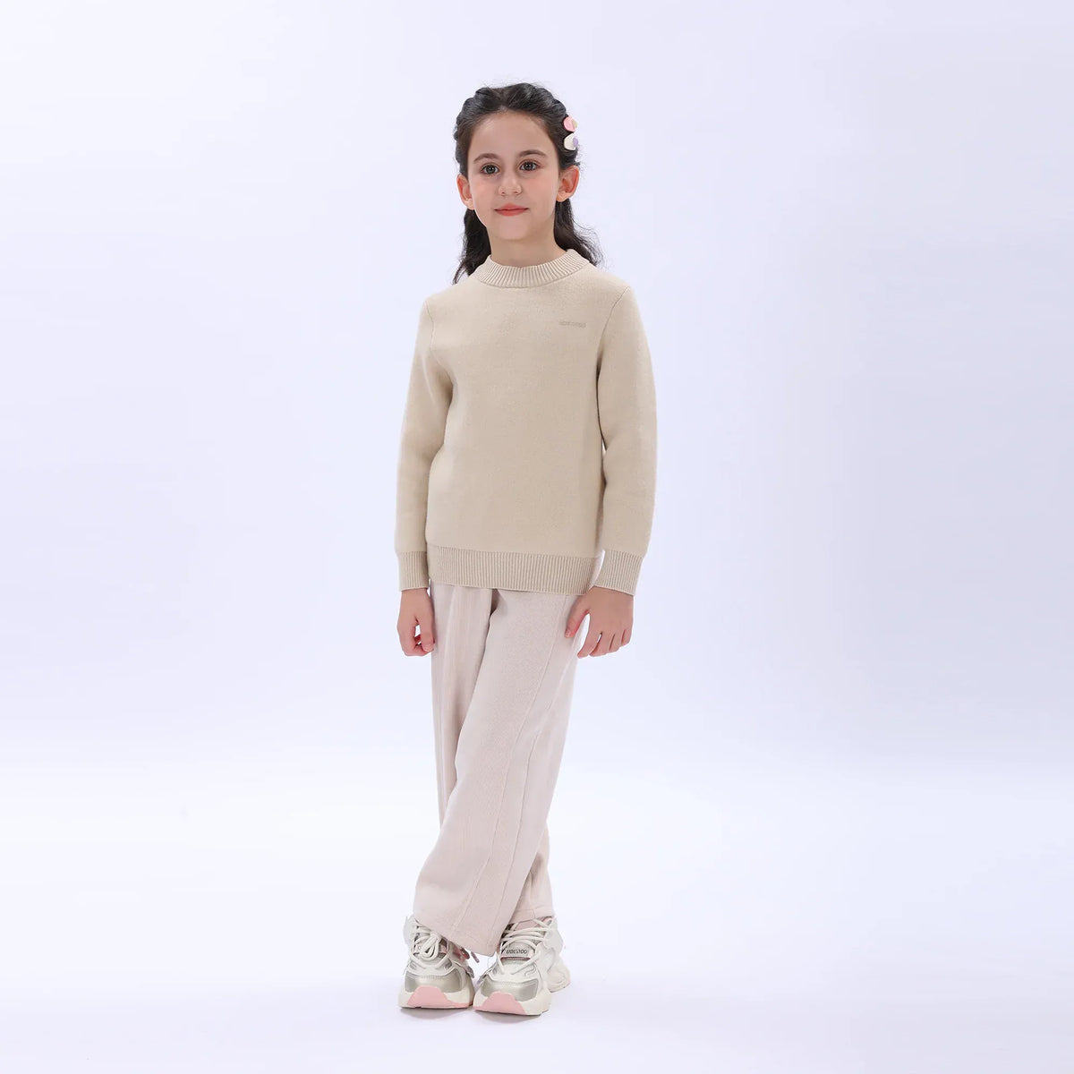 Dark Beige Casual Printed Sweater for Girls Image