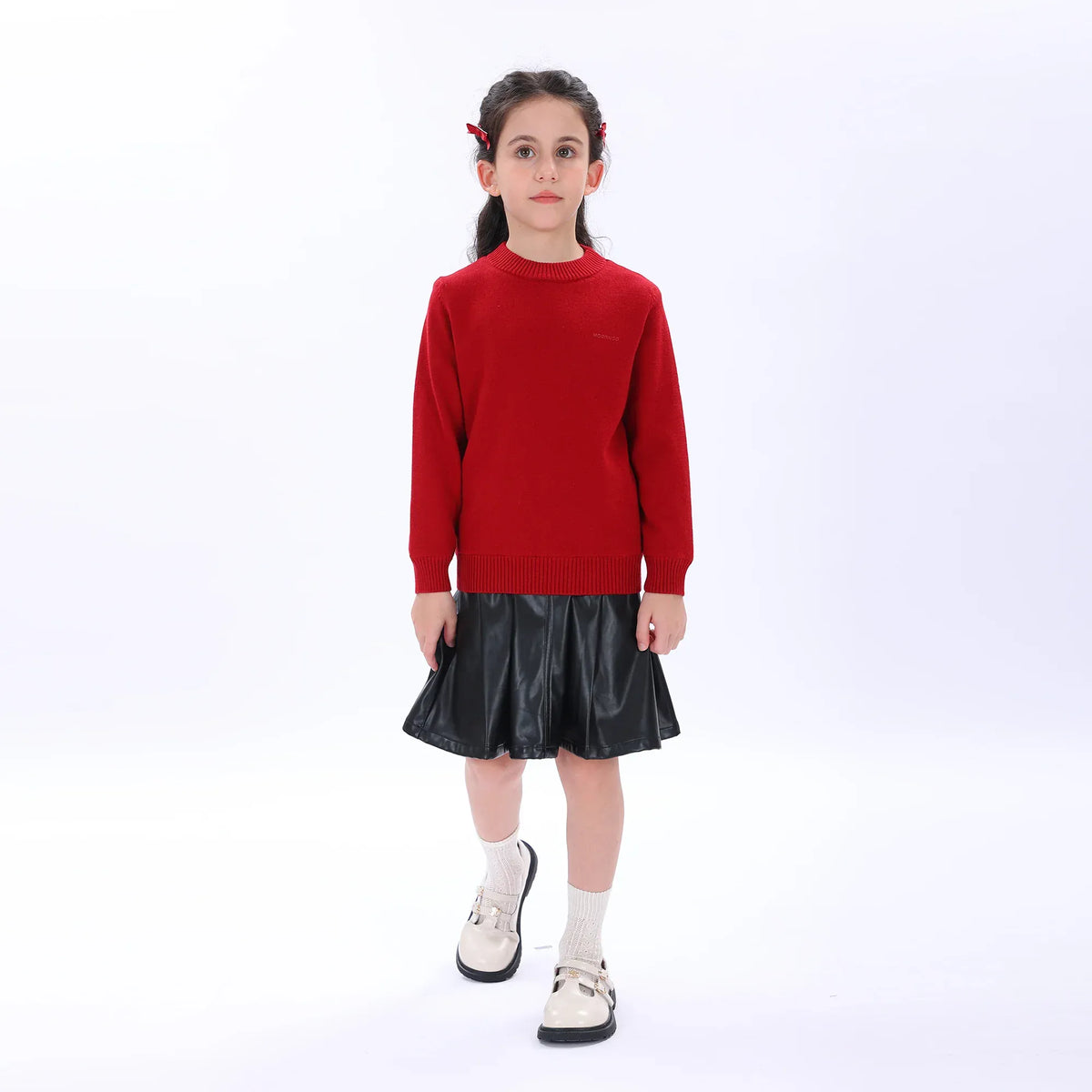 Red Casual Printed Sweater for Girls Image