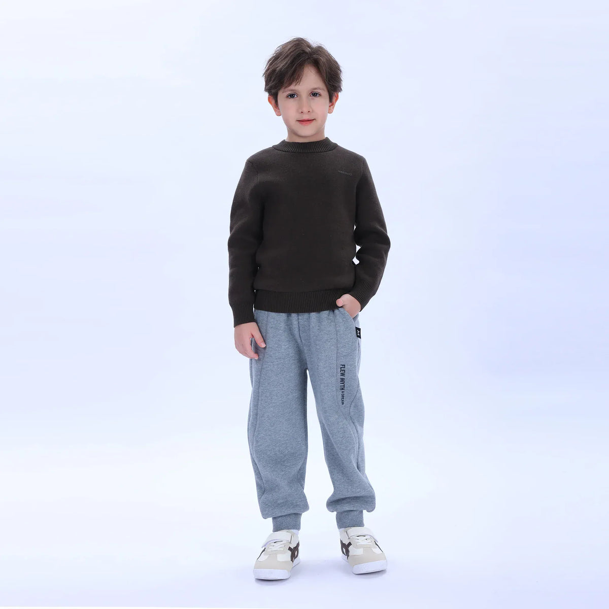 Army Green Casual Printed Sweater for Boys Image