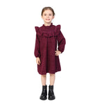 Purple Red Checked Classic Dress for Girls Image