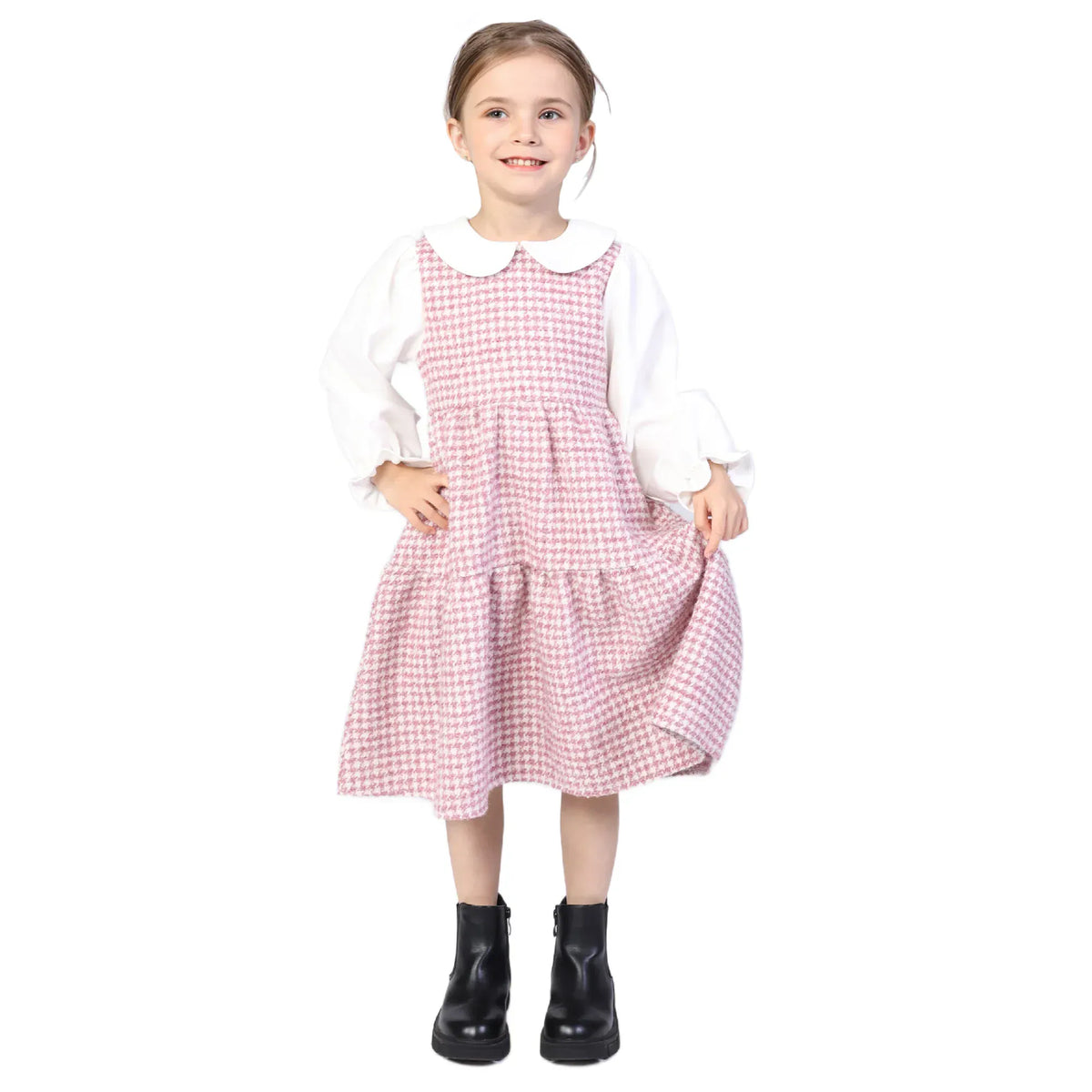 Light Purple Red Checked Classic Dress for Girls Image