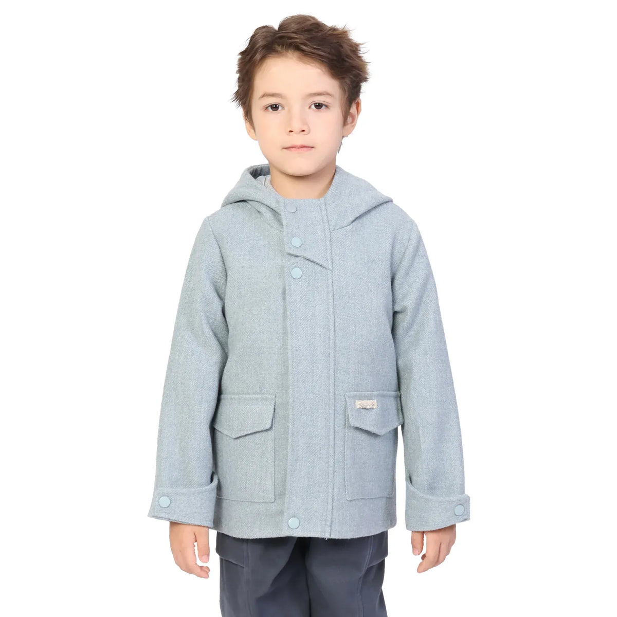 Grey Blue Solid Classic Jacket for Boys Image