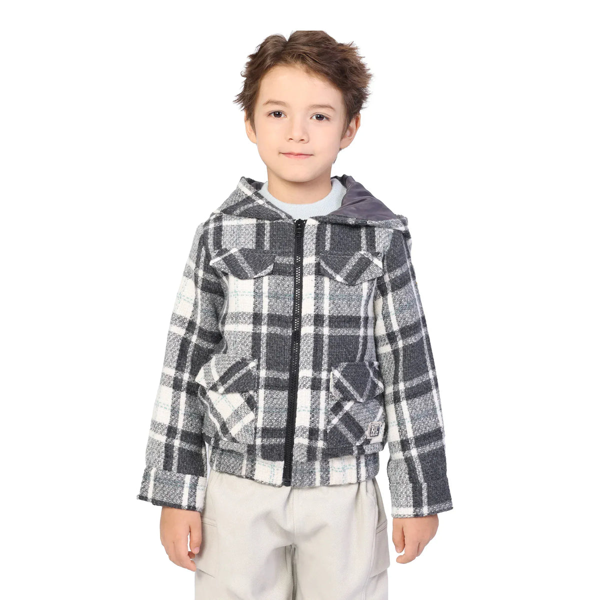 Grey Checked Classic Jacket for Boys Image