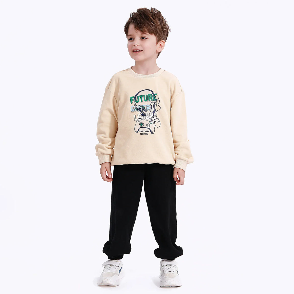 Beige Casual Printed Sweatshirt for Boys Image