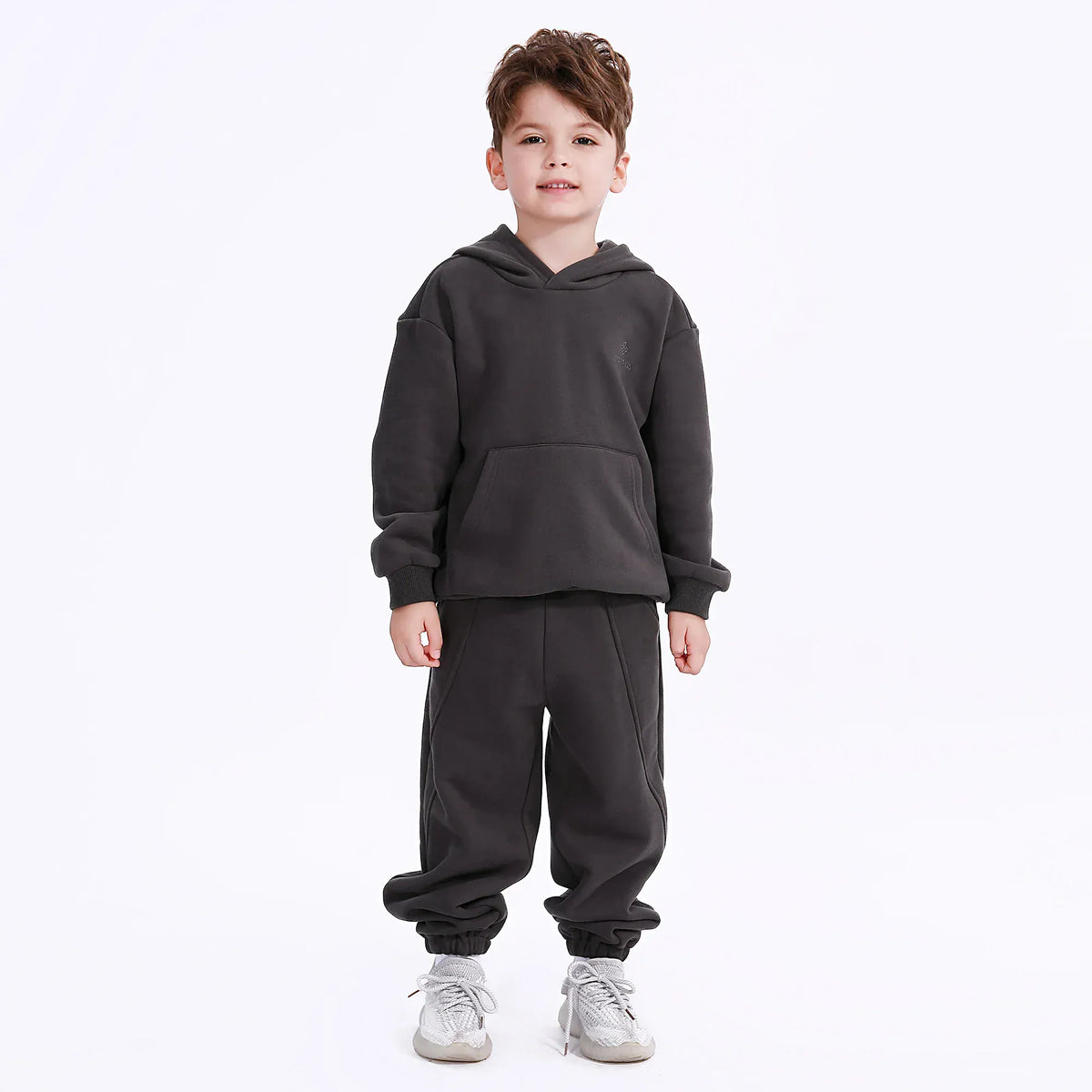 Dark Grey Casual Embroidery Hoodie for Boys Image