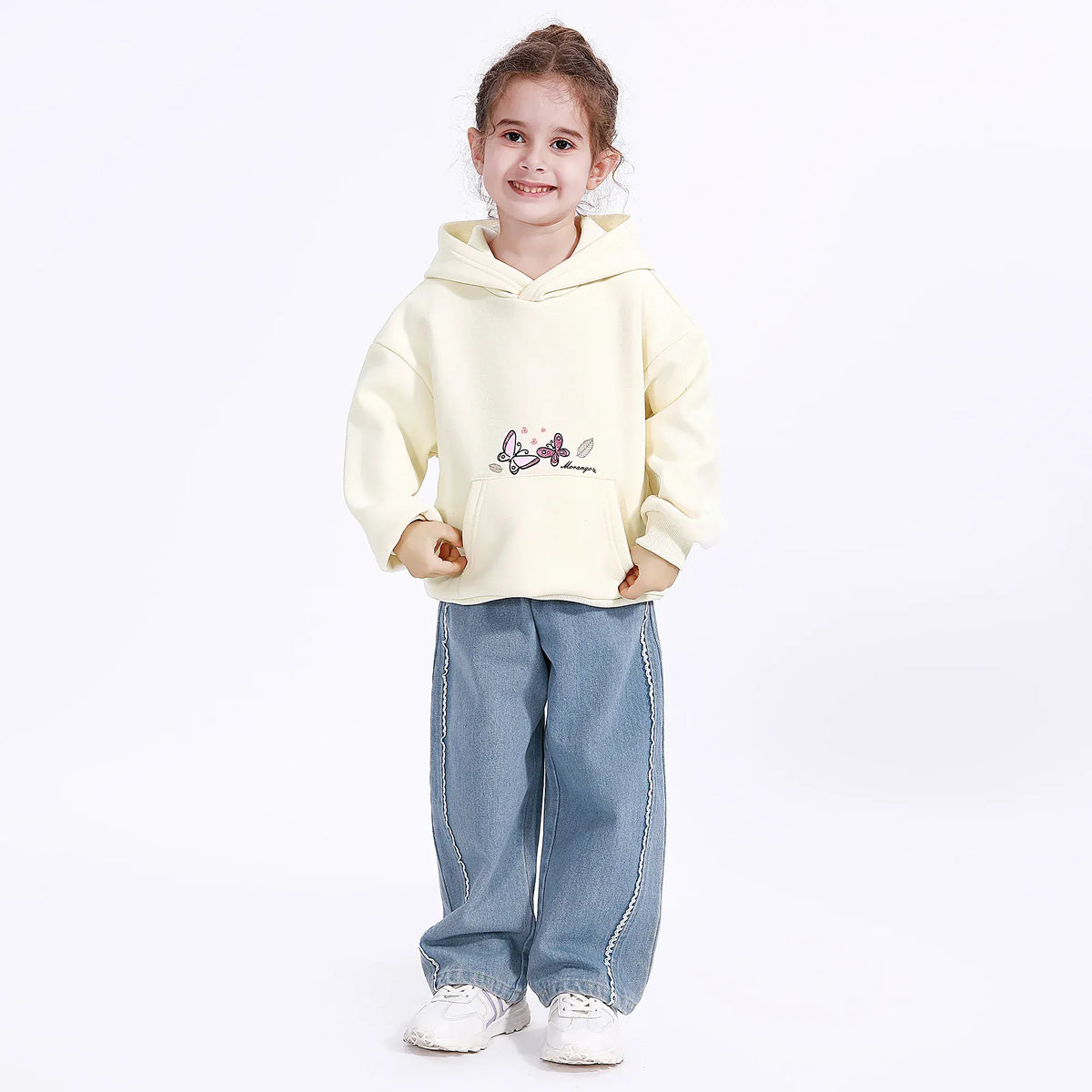 Light Beige Casual Printed Hoodie for Girls Image