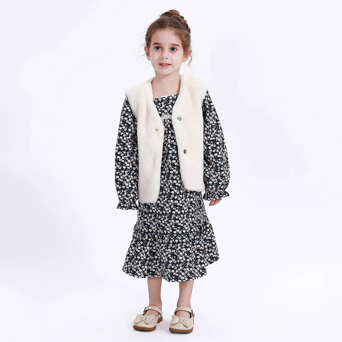 Light Beige Casual Solid Waistcoat for Girls Image