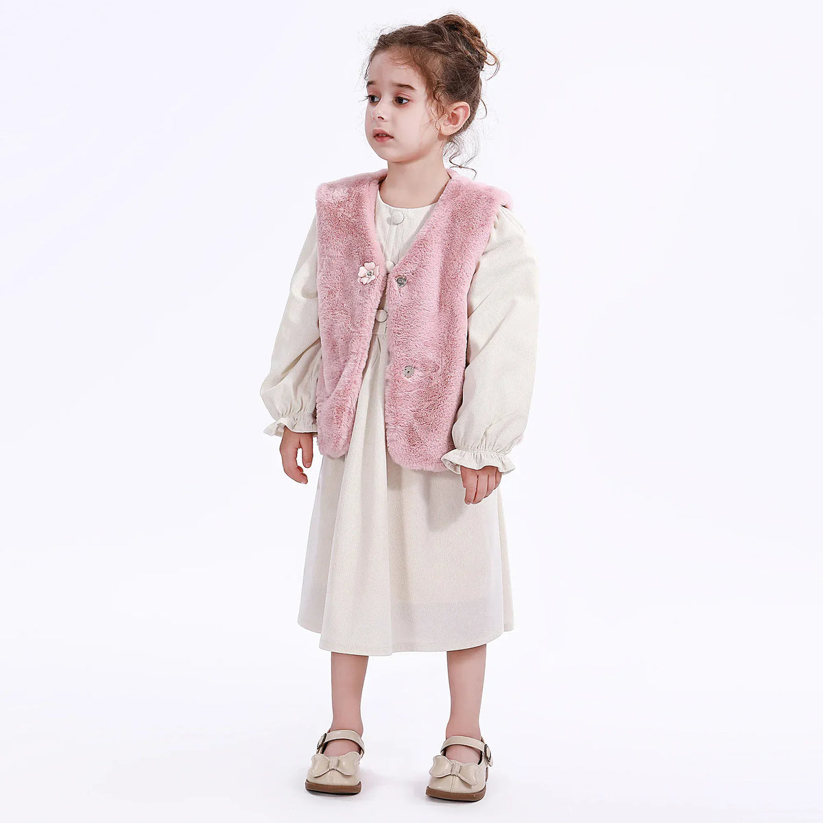 Pink Casual Solid Waistcoat for Girls Image