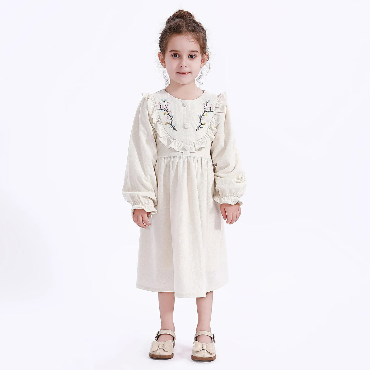 Light Beige Casual Floral Dress for Girls Image