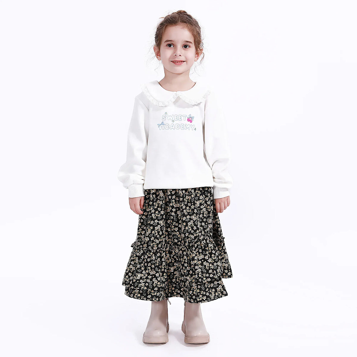 Off White Casual Printed Sweatshirt for Girls Image