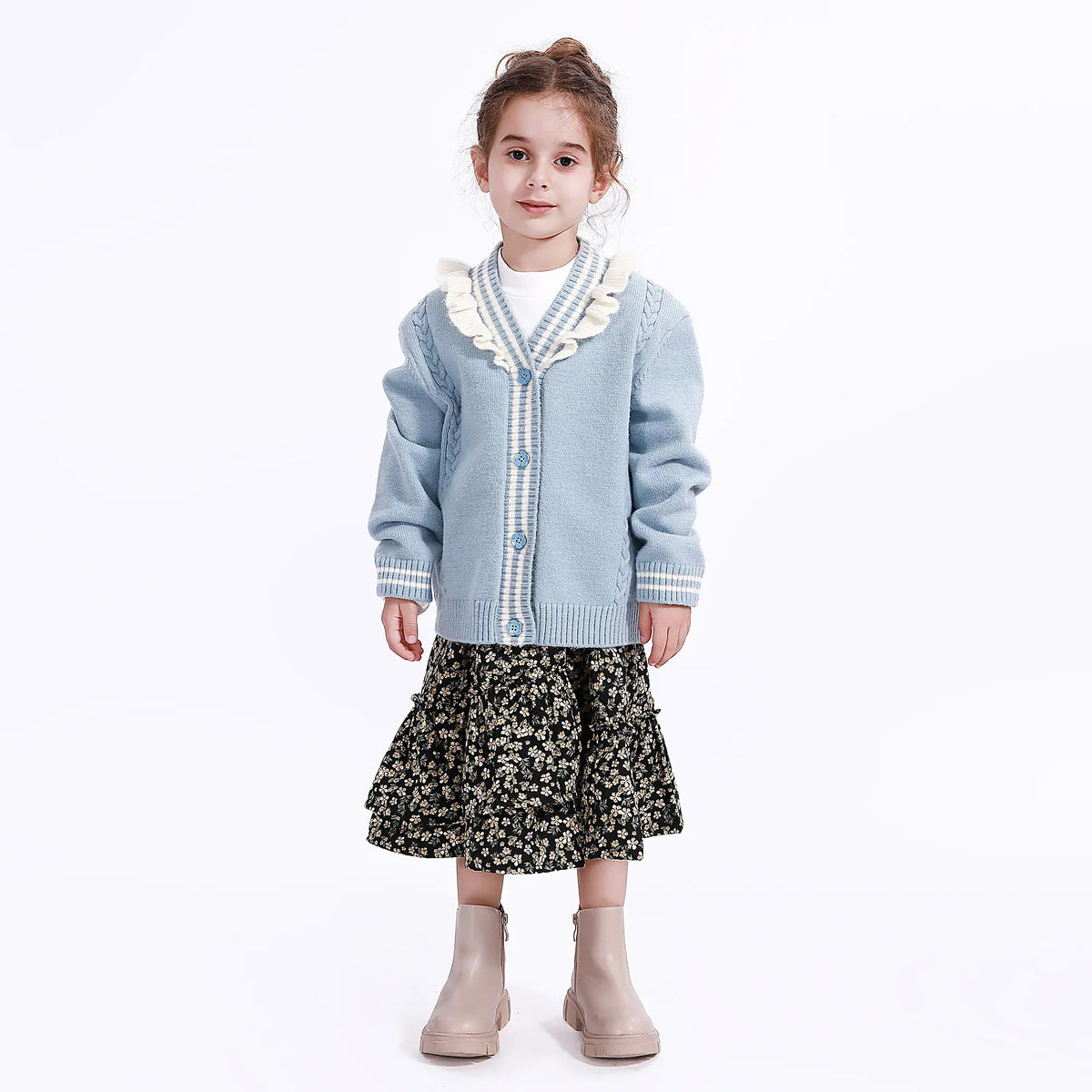 Light Blue Casual Jacquard Jacket for Girls Image