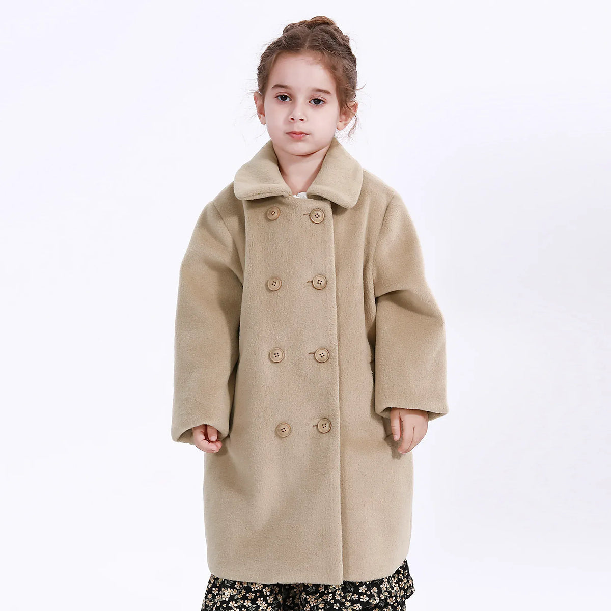 Dark Beige Casual Plain Jacket for Girls Image