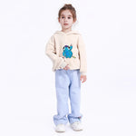 Grey Beige Casual Printed Hoodie for Girls Image
