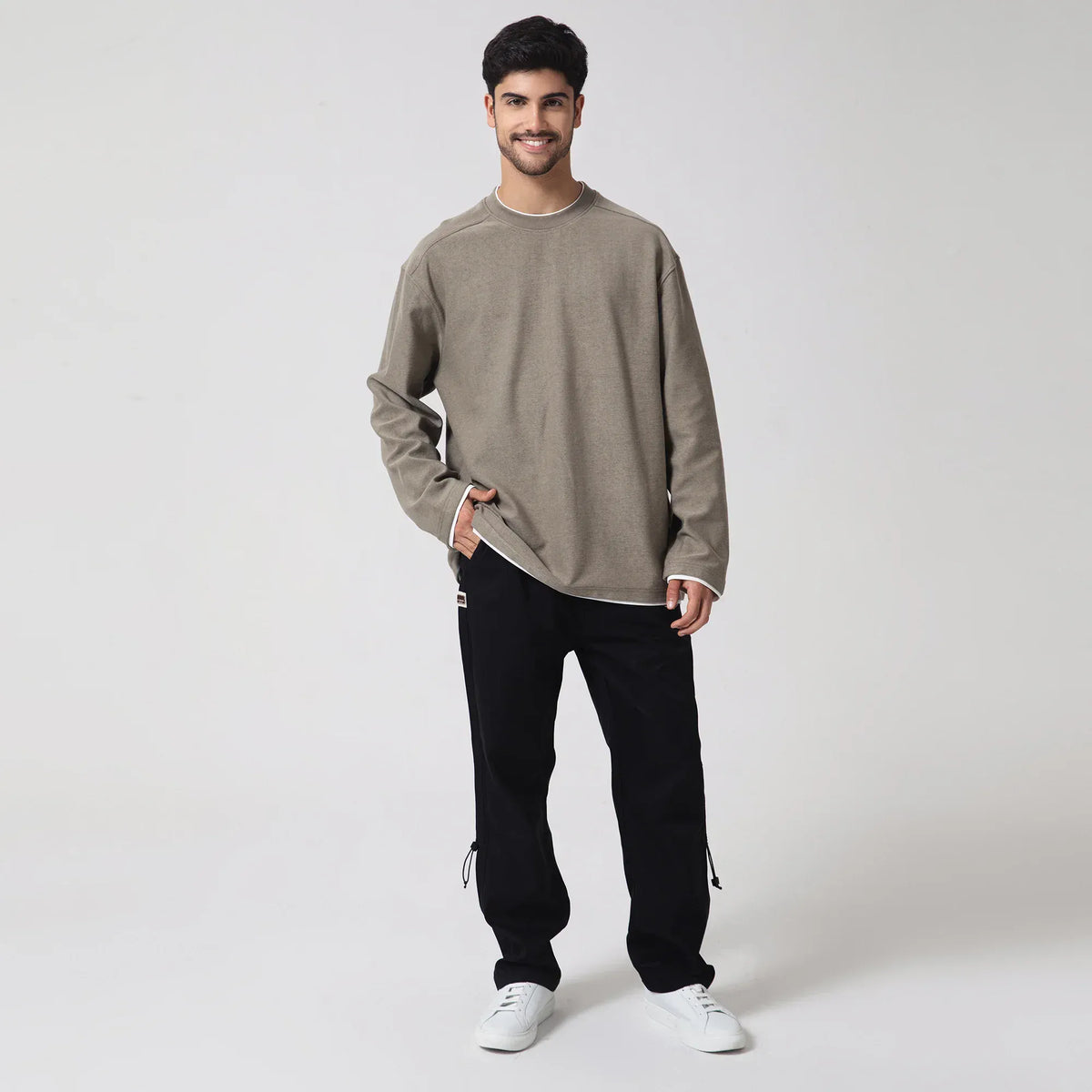Khaki Casual Plain Sweatshirt for Men Image