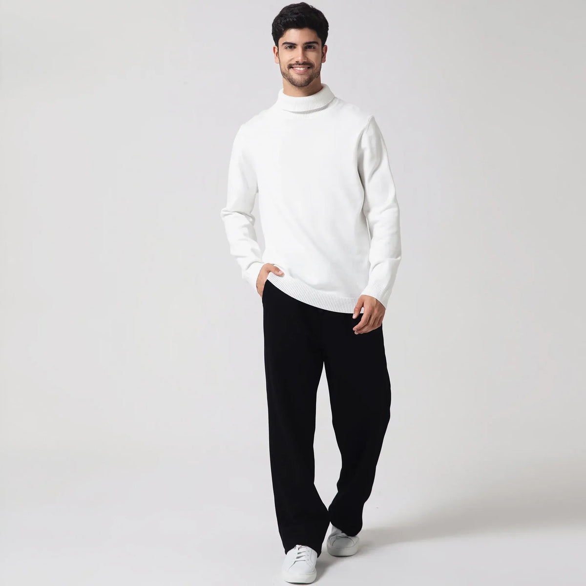 White Casual Plain Sweater for Men Image