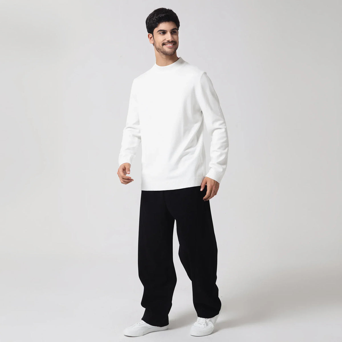 White Casual Plain Sweater for Men Image