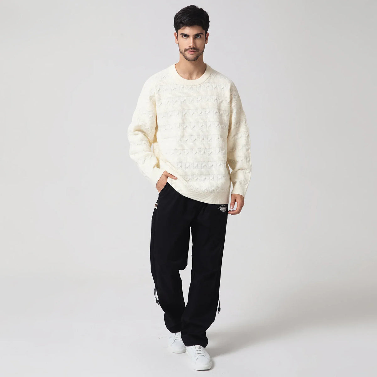 Beige Casual Jacquard Sweater for Men Image