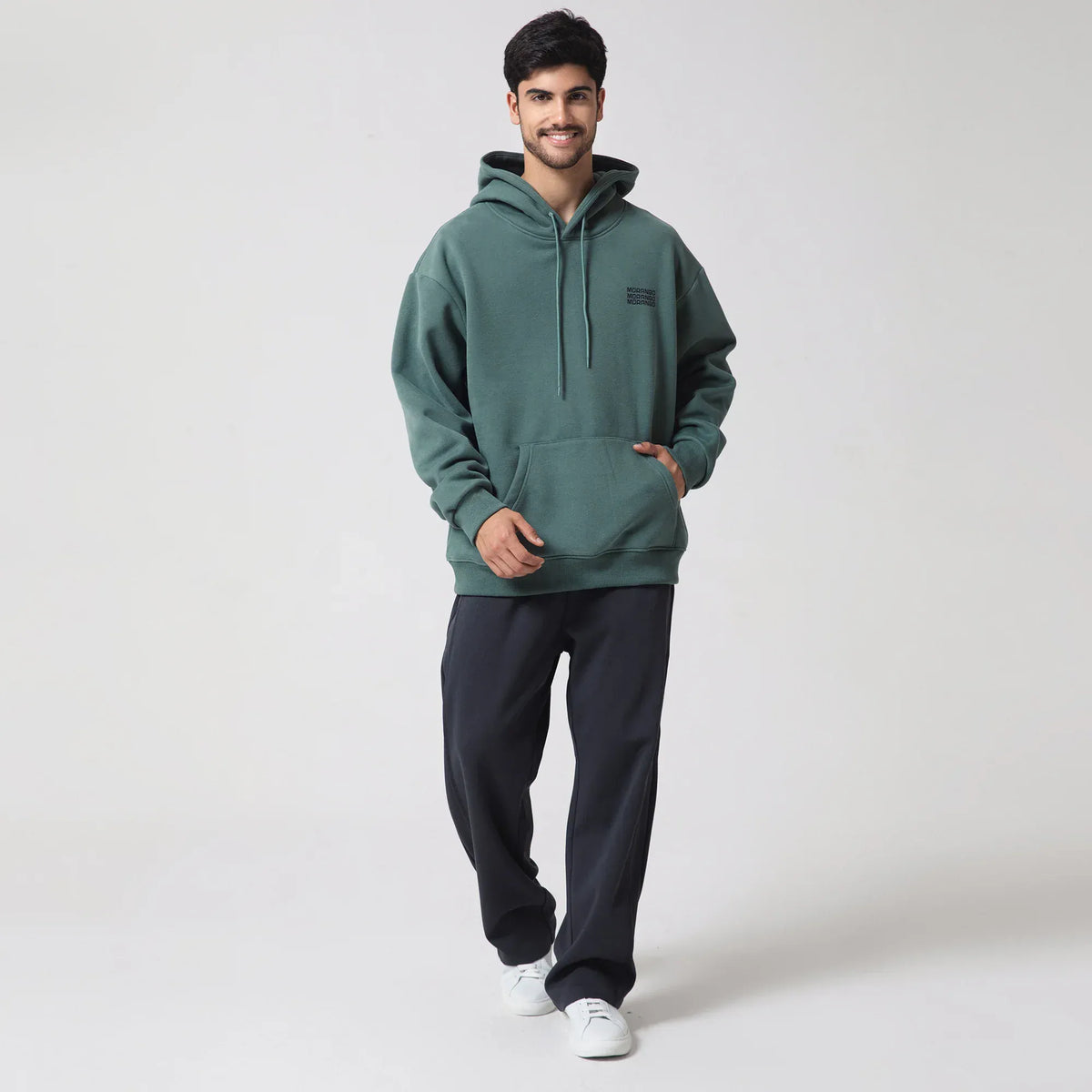 Green Casual Printed Hoodie for Men Image