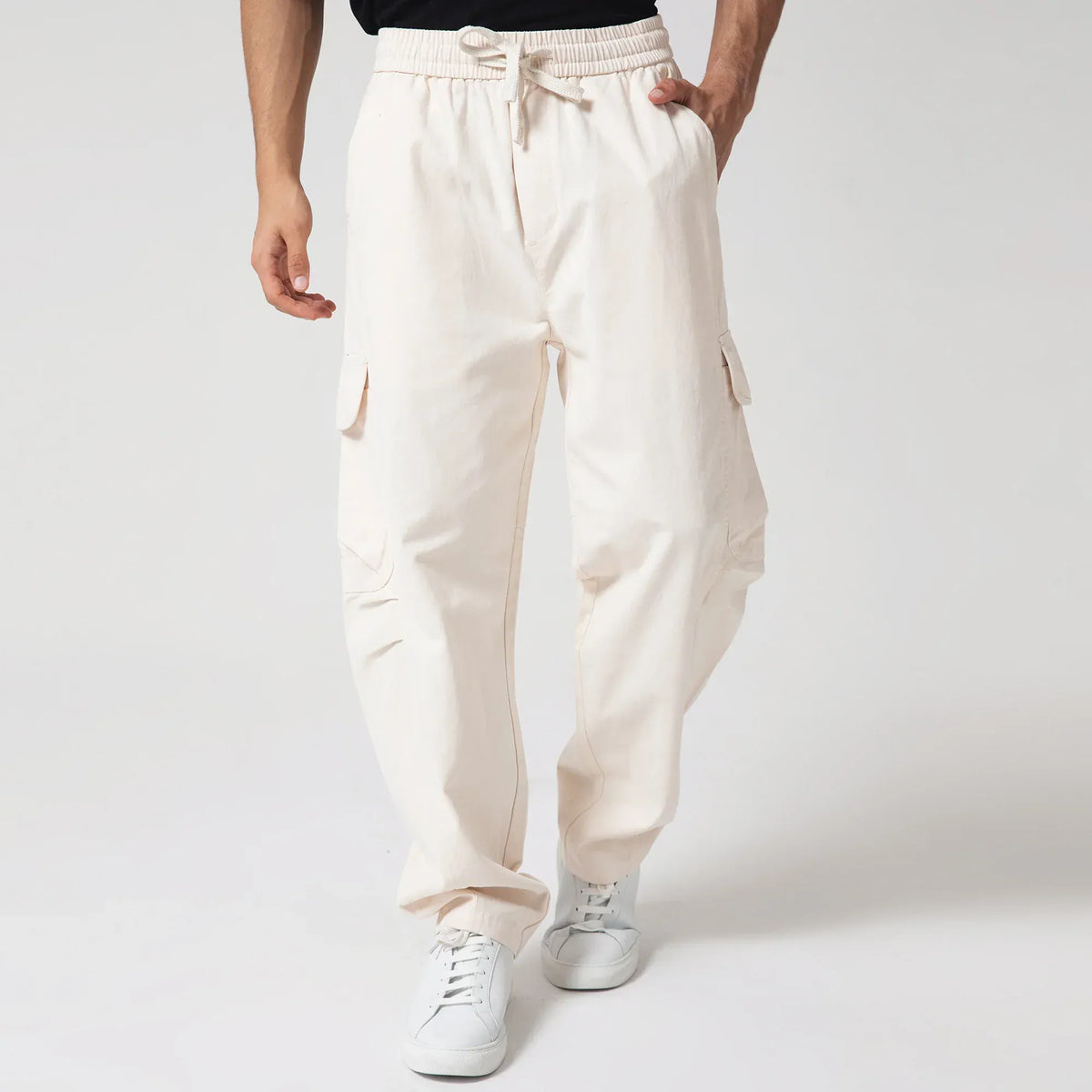 Beige Casual Plain Pants for Men Image