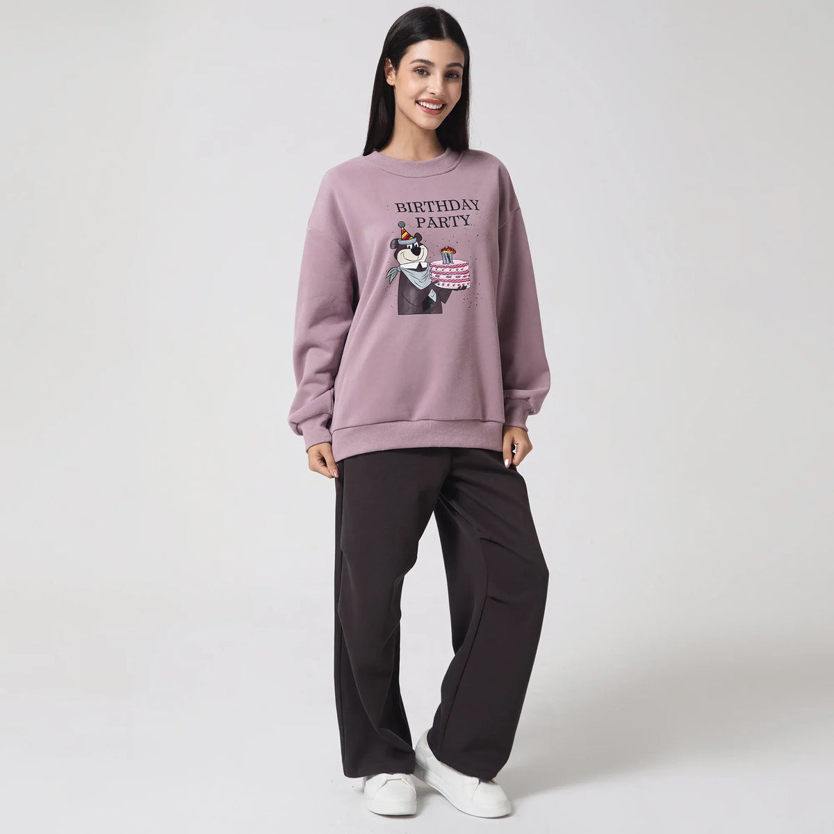 Pink Purple Casual Printed Sweatshirt for Women Image