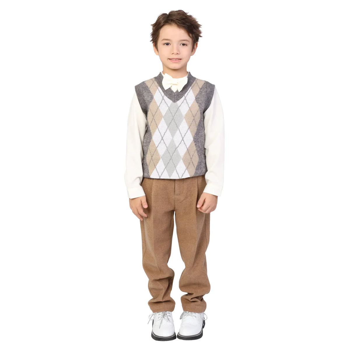 Dark Grey Checked Formal Waistcoat for Boys Image