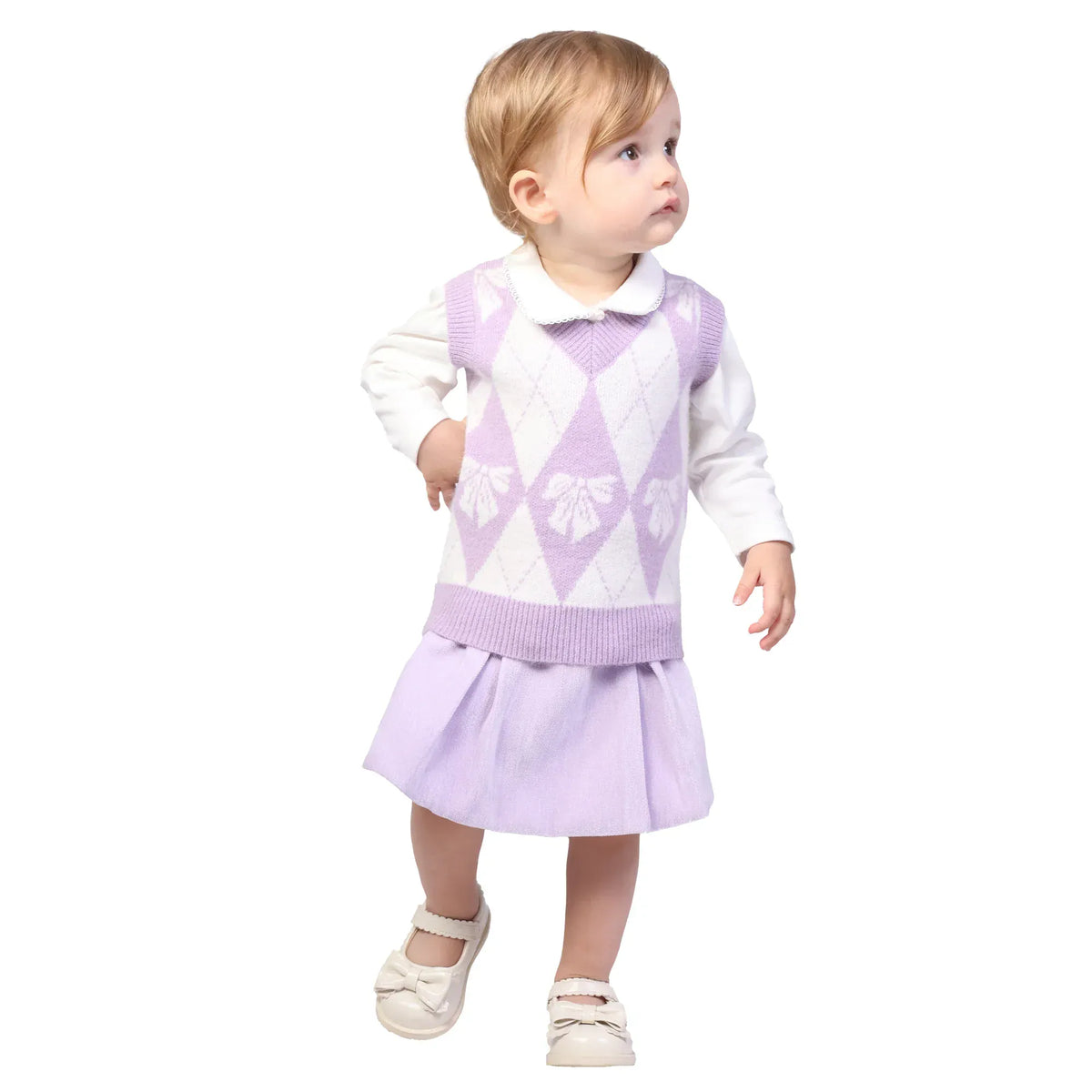 Light Purple Checked Formal Waistcoat for Baby girl Image