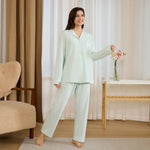 Green Color-Blocked Pajama Set-2Pc for Women Image