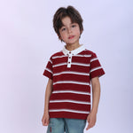 Striped Fashion Polo Shirt For Boys Maroon Image