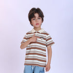 Striped Fashion Polo Shirt For Boys Coffee Image