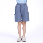 Embroidery Shorts for Boys Grey Blue Image