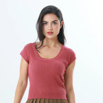 Dark Pink Plain Fashion T-Shirt For Women Image