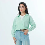 Light Green Color-Blocked Fashion Blouse For Women Image
